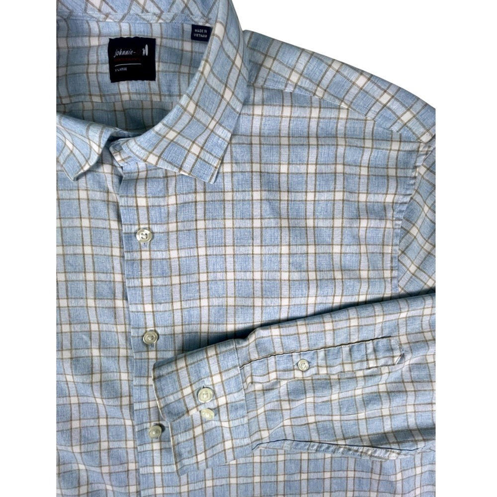 johnnie-O Button Down Men XL Blue Plaid Performance Long Slv Surfer Logo Shirt